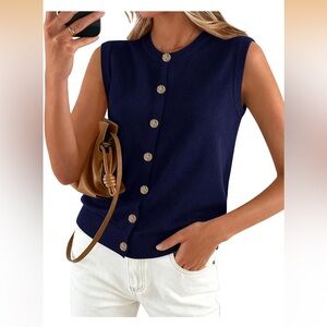 NWT L Navy Sweater Vest With Gold Buttons